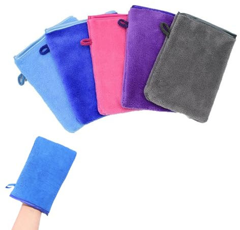ZFRITP 5 unidades de manoplas para la cara, guante de lavado corporal, guantes de lavado reutilizables, juego de paños de microfibra, franela, suave, fuerte absorción de agua, 15 x 21 cm (5 colores)