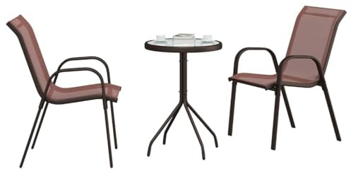 vidaXL Set Bistro da Giardino in 3 Pezzi Nero in Acciaio e Textilene | Mobili Resistenti alla Ruggine per Un Pranzo Confortevole sul Balcone con 2 Sedie e Tavolo Rotondo all'Aperto