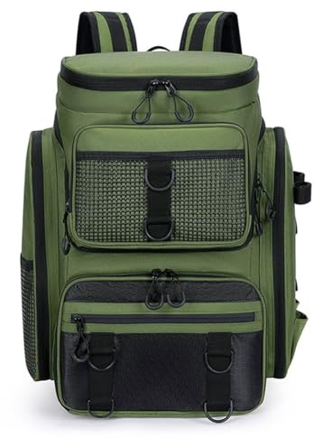 Sac à dos de pêche avec compartiments multifonctionnels et porte-canne pour tous vos besoins en matériel (vert)