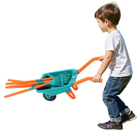 Beuioslyr Kids Wheelbarrow with Garden Tool Set, 10 Pcs Outdoor Garden Kit for Toddlers & Children Ages 3+, Includes Wheelbarrow, Watering Can, Gloves, Apron Children's Gardening Tool Set