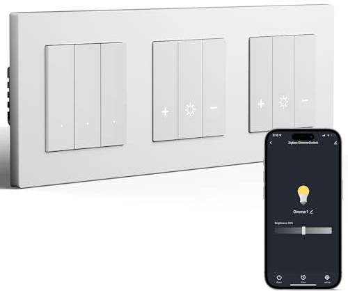 BSEED Dubbel Zigbee-dimmer och Zigbee-ljusbrytare, 3 strömställare, 1 väg, dimbar smart väggbrytare, kompatibel med Amazon Alexa och Google Home, PC-material, 240 V, vit