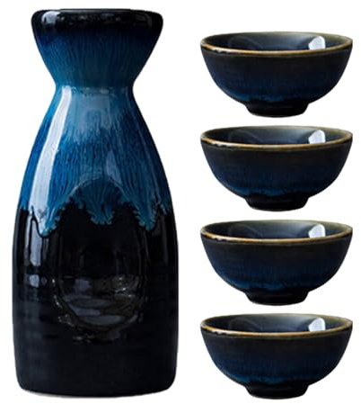 SUNOYA Set di Tazze da Sake,5 Pezzi 300 ML Giapponese Pentola per Sakè,Set di Sake Giapponese,Set Sake Tradizionale per Casa,OLSoggiorno,Sala da tè,Taverne (Ufficio)