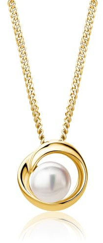 MIORE Collana Donna Argento 925 Placcato Oro 18KT, Collana Perle Naturali, Ciondolo con Catenina Argento Lunga Cm 45, Confezionata in Elegante Portagioie