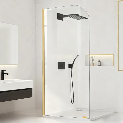 32 W x 78 H Glass Shower Panel, Fixed Glass Shower Door with Clamps, 5/16(8mm) Thick Clear Tempered Glass Panel, Single Shower Door Screen Panel for Bathroom in Brushed Gold