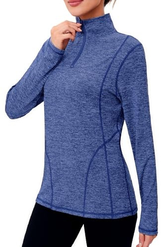 Terecey Women's Long Sleeve Sports Tops 1/4 Zip Gym Tops UPF 50+ Quick Dry Running Shirt Lightweight UV Sun Protection Workout Top for Golf Cycling Fitness Yoga