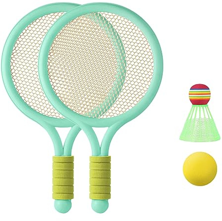 SkyPOOU Raquettes de tennis souples pour enfants, volants de badminton, raquettes pour enfants, sports d'intérieur et d'extérieur, raquette de badminton