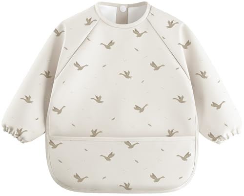 bearmoss Bavoir Manche Longues Bebe & BLW Bavette de Sevrage Avec Manches Longues,Matière Douce et Agréable à la Peau Impermeable Bavoir en PU Pour Bébés Infants en Bas âge
