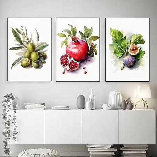 ZHUOYA Litet konsttryck kanvasaffisch med färska frukter, väggdekoration med tropiska frukter, vägghängande i nordisk stil för kök och hem (55 x 70 x 3 cm/ramlös)