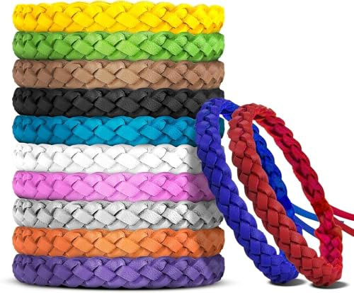Mosquito Repellent Bracelet 14 Pack,100% Natural Insect Mosquito Bands Adjustable Leather Deet-Free Insect Repellent Bracelets for Adults & Kids Hiking Outdoor Travel Essentials