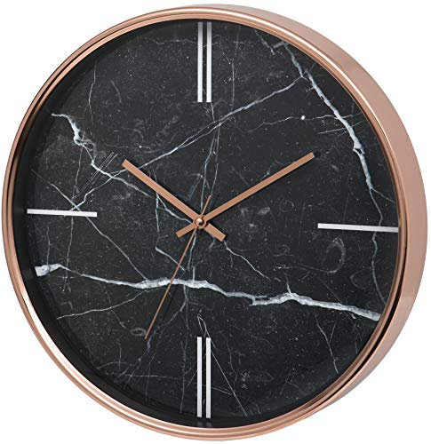 Unity-Wanduhr, Bolton-Marmoreffekt, Silent Sweep, Modern, Schwarz, 38 cm