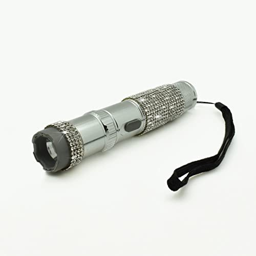 Streetwise Stun Gun Flashlight for Women Self Defense - Tactical Flashlight with Holster - Personal Safety Travel Devices for Girls - JOLT RhineStun 75,000,000* Silver