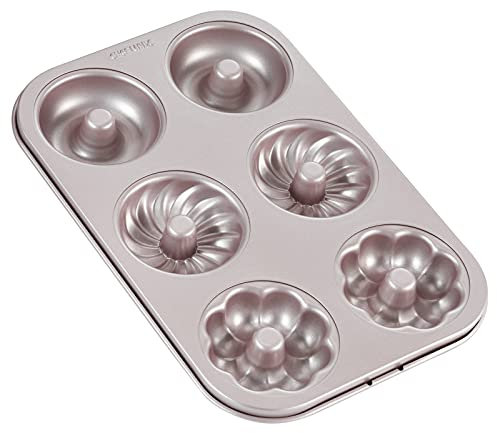 CHEFMADE Donut Form Kuchen Pan, 6-hohlraum Nicht-Stick Muster Donut Backformen für Ofen Backen (Champagne Gold)