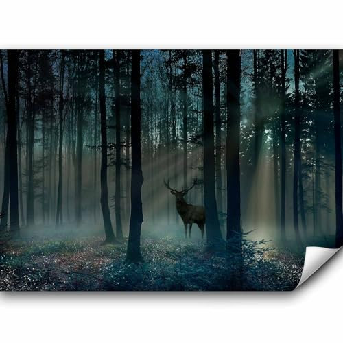 murando - Vlies Fototapete Tiere 350x256cm Foto Tapete Schlafzimmer Wohnzimmer Vliestapete XXL Motivtapeten Bildtapete 3d Effekt Wand Dekoration - Hirsch Wald Sonnenaufgang Natur c-C-0431-a-d