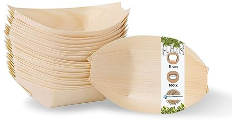 GREENBOX 100 ciotole in legno di pino biologico, monouso, sostenibili e compostabili, per fingerfood currywurst patatine fritte sushi