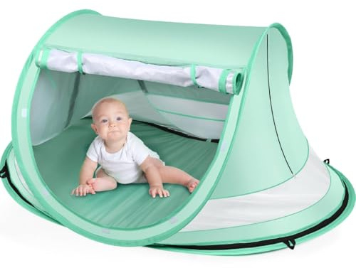 Kapeazo Baby Beach Tent, Large Pop Up Portable Sun Shade with Mosquito Net, Indoor Baby Play Tent for Travel, Beach, UPF 50+ UV Protection Sun Shelters