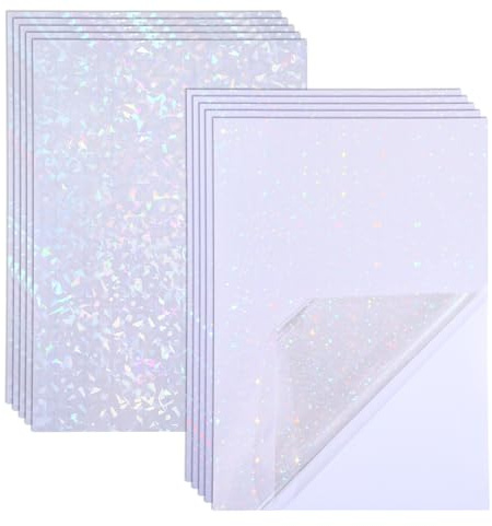 YUXIANLB 10 Sheets Holographic Overlay Sticker Paper Self Adhesive Glitter Laminate Sheets Transparent Holographic Vinyl Laminate Film Stickers for DIY Crafts 4 Patterns-Mixed 11.61×8.26 Inch(A4 Size)