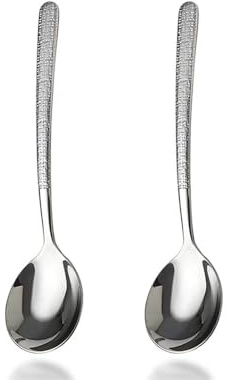 ZDFQly Soup Spoons, Premium 18/10 Stainless Steel Large Round Spoons with Long Handles, 8.2'' Long Tablespoon, Dishwasher Safe, 2 pack