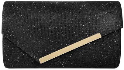 RPAEOY Clutch Damen Glitzer Pailletten Umschlagstil Abendtasche Goldrandstreifen Abnehmbarer Kettentasche Hochzeit Freizeit Date Hochzeit Cocktail Party Tanz Party Geburtstagsfeier Geschenk (Schwarz)