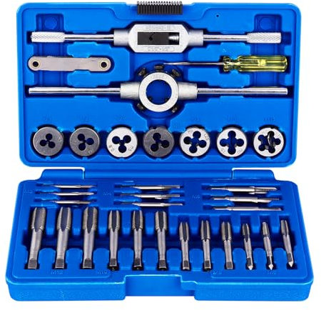 Metric Tap and Die Set with Storage Case, 32 Pieces Complete M3 to M12 Tapping and Threading Tools for Tap Wrench Alloy Steel for Internal and External Thread Tapping Cutting Set
