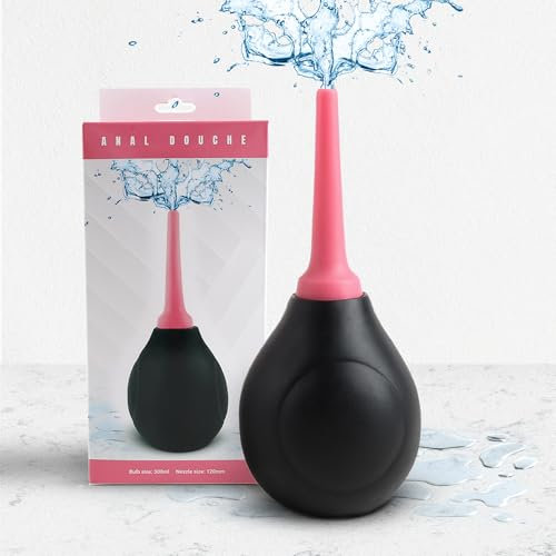 Douche Right Enema Douche 310ML - Silky Soft Silicone Anal Douche Black Pink for Women & Men - Backflow Prevention Design - Travel Size