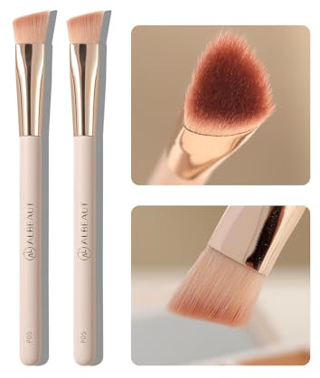 Albeaut vinklad under öga concealerborste för flytande kräm pulver ljusgörande concealer trangle liten näsa kontur foundation sminkborste 2-pack