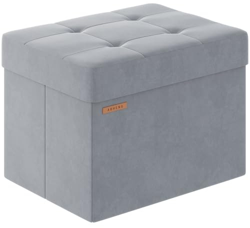 ABHENG Puff Almacenaje, Taburete Reposapiés, Almacenamiento Otomanos, para Sala, Dormitorio y Oficina,Material de Terciopelo, 31 x 41 x 31 cm, Gris Paloma, ASND03G