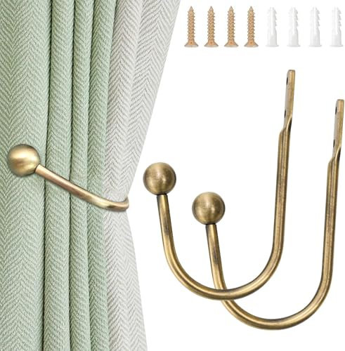 2 Pcs Metal Curtain Holdbacks, Curtain Tie Backs Hooks with Screws Curtains U-Shaped Hook Wall Mounted Window Curtain Holder Hooks, Drapery Holdbacks for Fixed Curtain or Hanging Items