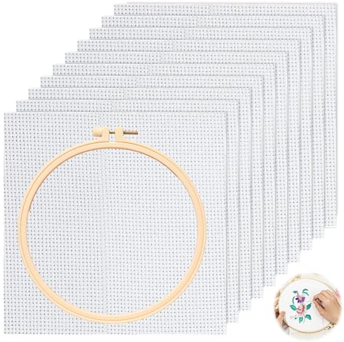 YOUNGSAY 10 Pcs Toile Aida, 20 x 20cm Blanc Tissu Broderie avec Cadre en Coton pour la Couture DIY et la Fait à la Main