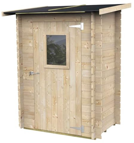 Abri de Jardin Adossé Bh19 Hobby Monofalda 146x98 en Bois d’épicéa Naturel 19 mm avec Porte Simple et fenêtre, Toit et Plancher OSB3, Montage Facile, Traitement Autoclave, Certification PEFC