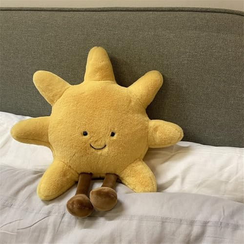 Yestree Lächeln Sonne Plüsch Dekokissen, Mond Kissen für Kinder zum Kuscheln Sofakissen 3D Plüschtier Geburstagsgeschenke Zierkissen (Sonne 35cm)