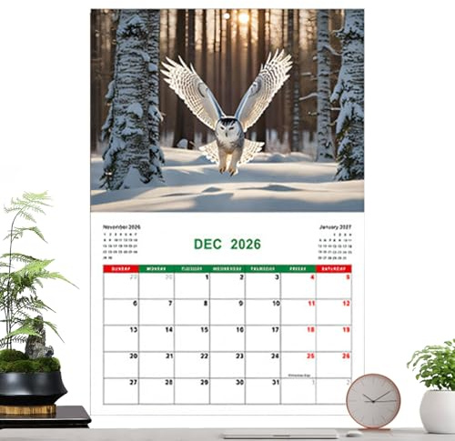 Calendrier Hibou 2026 | Calendrier Mural Douze Mois - Planificateur de Gestion du Temps Personnel Fournitures de Bureau pour Liste de Tâches Objectifs et Planification de Vacances