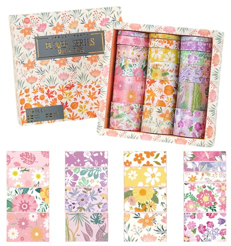 Washi Tape,18 rotoli di nastro decorativo per bullet journal,Masking Tape Nastro decorativo con stampa a lamina dorata per fai da te, diari abbelliti, planner, carte e scrapbooking
