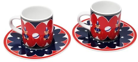 Bialetti Set med 2 koppar matchande kaffekoppar och tefat, design med björnar med Joyful Memories i keramik, 70 ml tvättbar