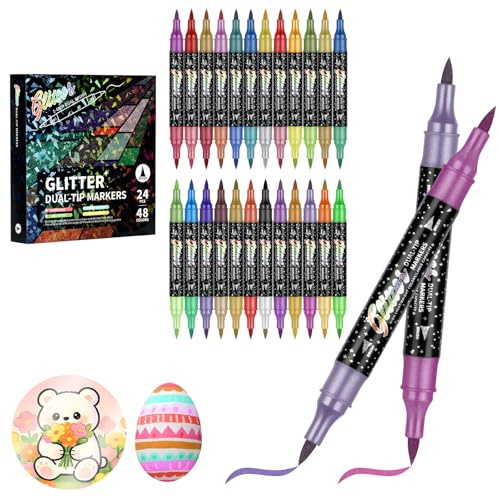 NUTKIT Metalliska akrylfärgpennor, 36-pack med 72 färger, glitterfärgpennor, set med dubbla spetsar, metalliska gnistrande markörer för keramik, duk, sten, glas, trä, gör-det-själv-hantverk