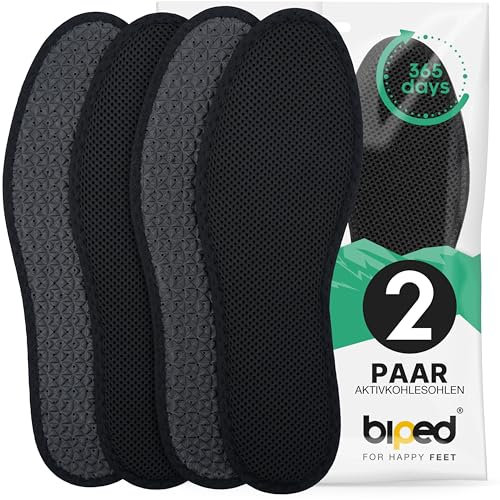 biped 2 Paar Aktivkohle Einlegesohlen - Hygienische Frische für Sneaker, Sport- und Arbeitsschuhe - Einlagen gegen Schweißfüße – Waschbar z1017(43)