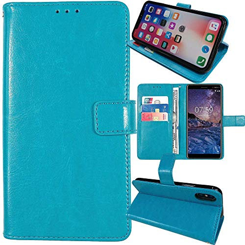 Dingshengk Book Stand Premium Retro Business Flip Leather Protector Case For Alcatel Tetra 4G LTE 5041C 5 Magnetic Card Slot Wallet Protective Bumper Folio Pouch (Blue)