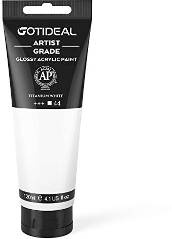 GOTIDEAL Acrylic Paint Titanium White Tubes(120ml, 4.1 oz) Non Toxic Non Fading,Rich Pigments for Painters, Adults & Kids, Ideal for Canvas Wood Clay Fabric Ceramic Craft Supplies (Titanium White)
