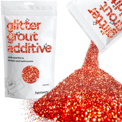 Hemway Glitter Grout Additive - Red Holographic | 100g Chunky Metallic Flakes for Adding Sparkle to Old & New Kitchen & Bathroom Tiles | Enhance Your Indoor Grouting Projects with a Sparkly Effect