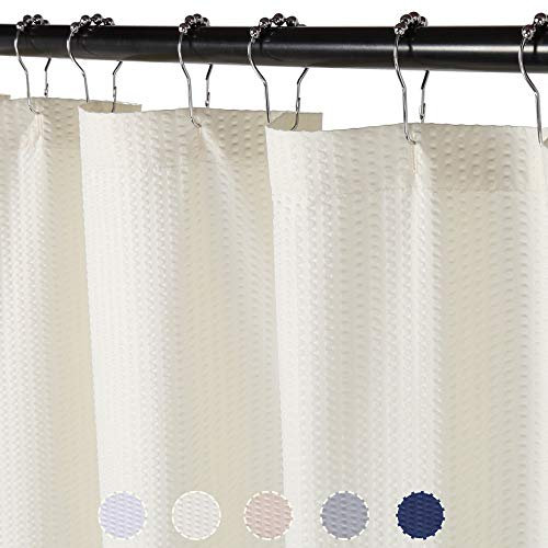 LinTimes Waffel Duschvorhang,Stoff Textil Wasserdicht Badewanne Vorhang Schwerer Shower Curtain Badezimmer,182x182cm,Sahne