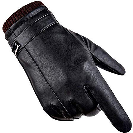 Winter Handschuhe PU Leder Touchscreen Herren Warme Vlies Winddicht Kälteschutz Thermal Fäustlinge Anti-Rutsch für Outdoor Sport Fahren Motor Radfahren Laufen (XL)