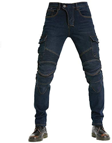 Pantalones Vaqueros para Motocicleta Estilo Clásico con Protectores Extraíbles,Moto Jeans Reforzado Protección Pantalones Denim Motorcycle Pants,Pantalones de Ciclismo Elásticos Anticaídas Azul XS