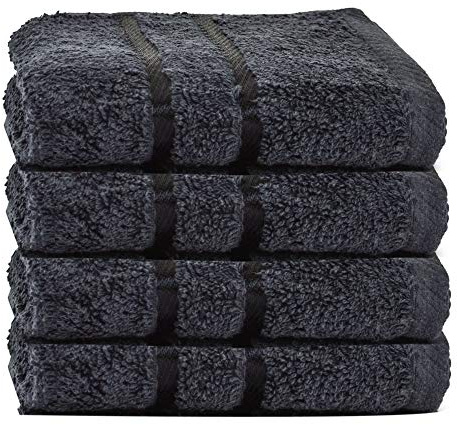 Towelogy® 600GSM Cotton Washcloths Multipack Quick Dry Flannels Face Towels Hotel Spa Bathroom Make Up Remover Cloths 30x30cm (Black, Pack Of 4)