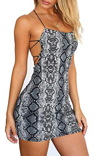 JFAN Donna Senza Maniche Abito Vestiti Estivo Elegante Bodycon Abiti Vestito Halter Backless Slim Aderente Clubwear Serpentina XL