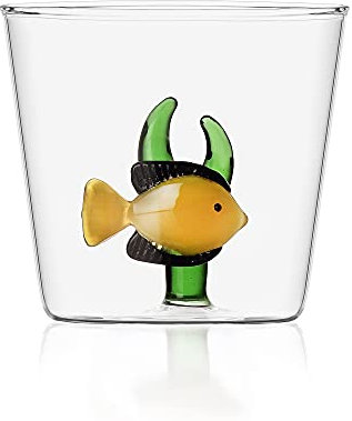 Ichendorf Milano Tumbler con Pesce Giallo e Alga Verde | Collezione Marine Garden | 35 cl | Vetro Borosilicato | Fatto a Mano