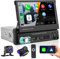 Hikity 1 Din Autoradio Bluetooth mit CarPlay und Android Auto, 7 Zoll Manuelle Ausfahrbarem Display, Touchscreen Autoradio mit Rückfahrkamera BT FM USB TF AUX Mirror Link für Android/iOS