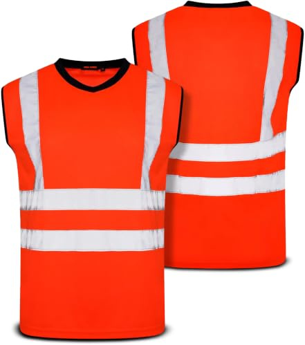 Mega_JumbleSale® Hi Vis Viz Sleeveless T-Shirt Vest | High Visibility Safety Security Workwear Sleeveless Tank Muscle Top (L, Hi Vis Orange Vest)