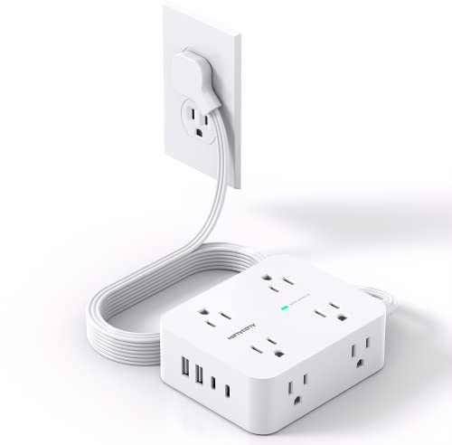 Surge Protector Power Strip, HANYCONY Extension Cord with Multiple Outlets, 5 Ft Ultra Thin Flat Plug 8 Outlets 4 USB Ports(2USB C), 1080J Outlet Extender for Home Office College Dorm Room Essentials