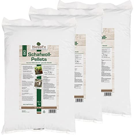 HaGaFe Bio Schafwoll Pellets, Schafwollpellets, organischer Naturdünger aus der Wolle lebender Schafe (30 kg (3 x 10 kg))