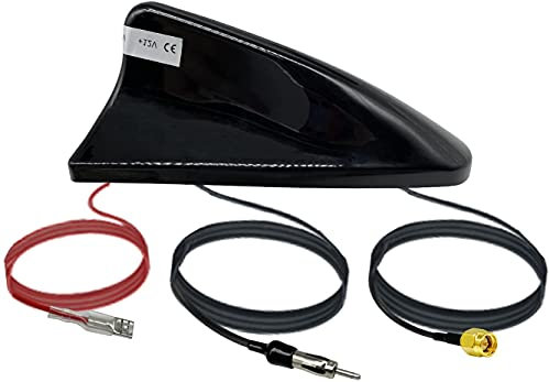 Vecys Antena de Coche Aleta de Tiburón DAB + FM/Am - Refuerzo de Señal SMA a Conector DIN para Techo - Radio Digital Estéreo Con Cable RG174 de 5m