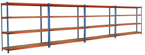 Schwerlastregal Weitspannregal mit 4 Ebenen - Höhe 3,05 m, Breite 9,80 m (4 Regalfelder), Tiefe 930 mm
